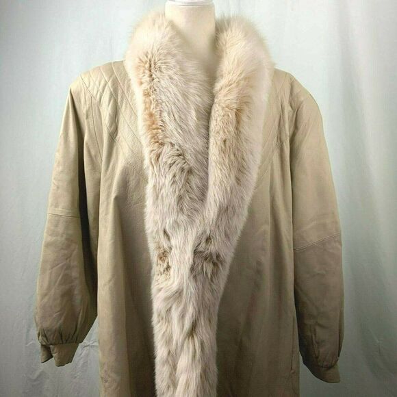 Vintage 80s Full Length Coat Lamb Leather Dyed Fox - Picture 1 of 6